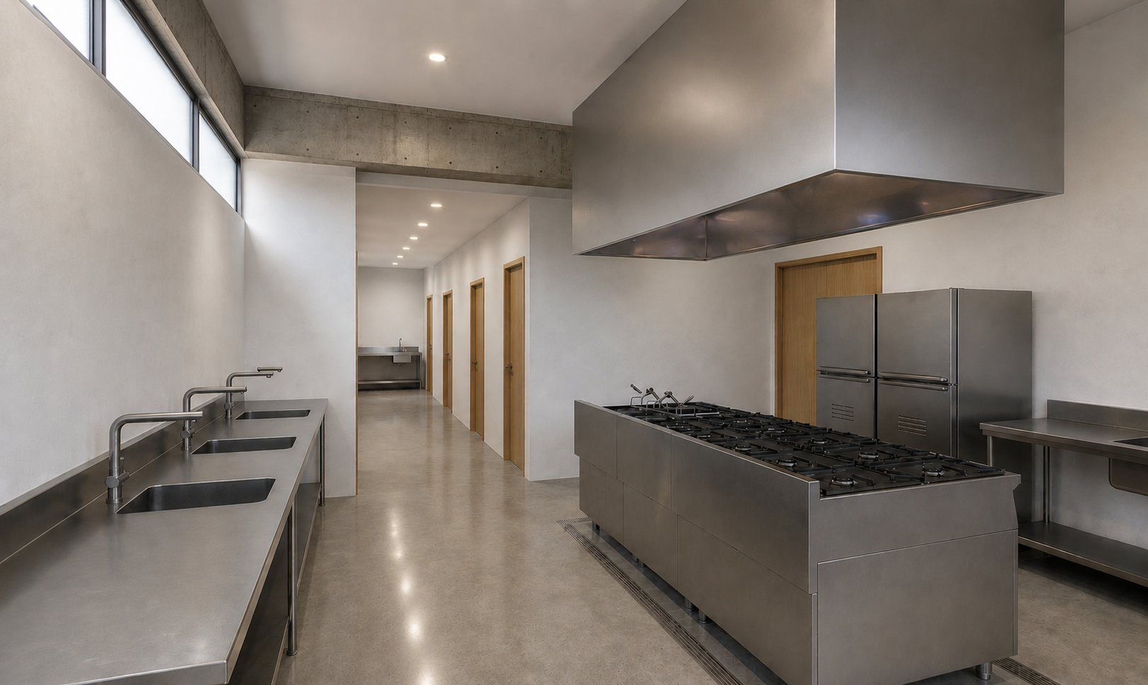 Cozinha e área de apoio da unidade